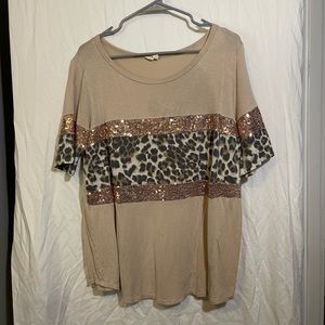 BiBi Animal and Sequin Color Block Top